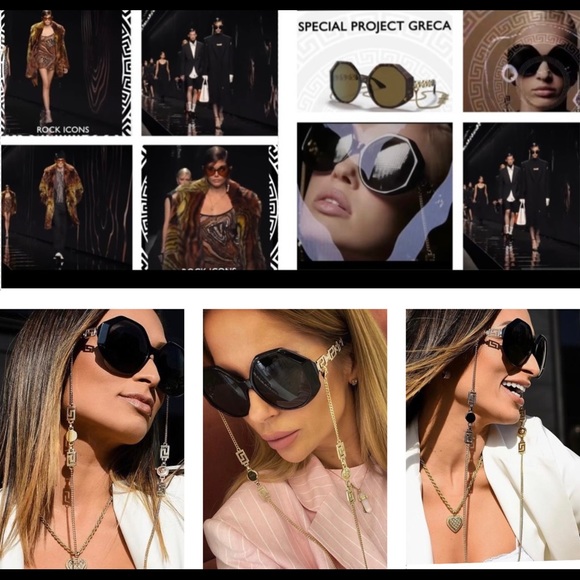 VERSACE RUNWAY HAVANA FRAMES WITH GOLD- TONE DETACHABLE CHAIN SUNGLASSES - Picture 5 of 16
